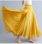 28-Color Mori Girl Literary Cotton Linen Dress Elastic Waist A-line Expansion Skirt Solid Color Ethnic Style Women Long Skirts - Matrix-studios.com