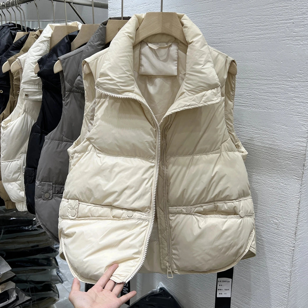 Women Autumn Winter Down Cotton Vest Jacket 2025 New Women Loose Stand Collar Vest Coat Women Short Vest Jacket Cotton Waistcoat - Matrix Studios