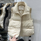 Women Autumn Winter Down Cotton Vest Jacket 2025 New Women Loose Stand Collar Vest Coat Women Short Vest Jacket Cotton Waistcoat - Matrix Studios