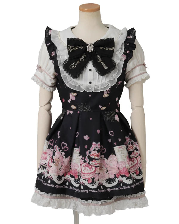 Summer Y2K Harajuku Japanese Subculture Kawaii 2 Piece Set Women's Short Sleeve Bow Printed Dress + Lace Mini Skirt Sweet Outfit - Matrix-studios.com