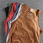 Summer New American Sleeveless O-neck Solid Color T-shirt Men's Fashion 100% Cotton Washed Casual Sports Fitness Basketball Vest - Matrix Studios