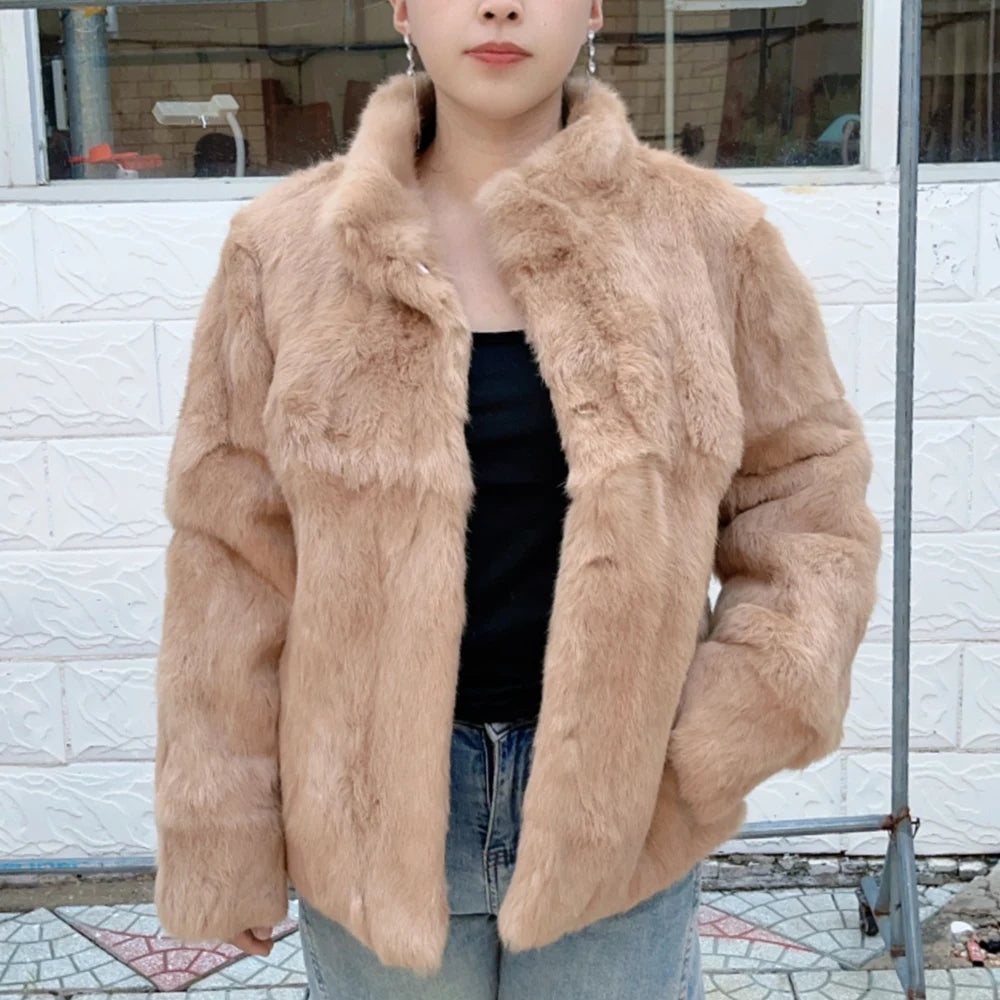 Natural Rabbit Fur Coat Women Winter Jacket Real Leather And Fur Bolero Women's Clothing Female Outerwears With 2025 Black Cold - Matrix Studios