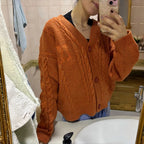 Winter Women Glittery Chunky Knit Sweater with Star Embroidery Orange Cardigans Spring Woman Y2k Gold Thread Show-girl Cardigans - Matrix Studios