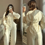 Zekye Women's Matching Sets Crew Neck Long Sleeve Simple Top Slim Trend Wide Leg Pants Set Women's Tracksuit 2026 Femme - Matrix-studios.com