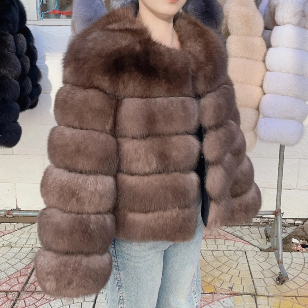 QUEENTINA 50cm Real Fox Fur Coat Women'S New Fashion Winter Furry 2025 Leather And Skin White Clothing Natural New & Jackets - Matrix Studios