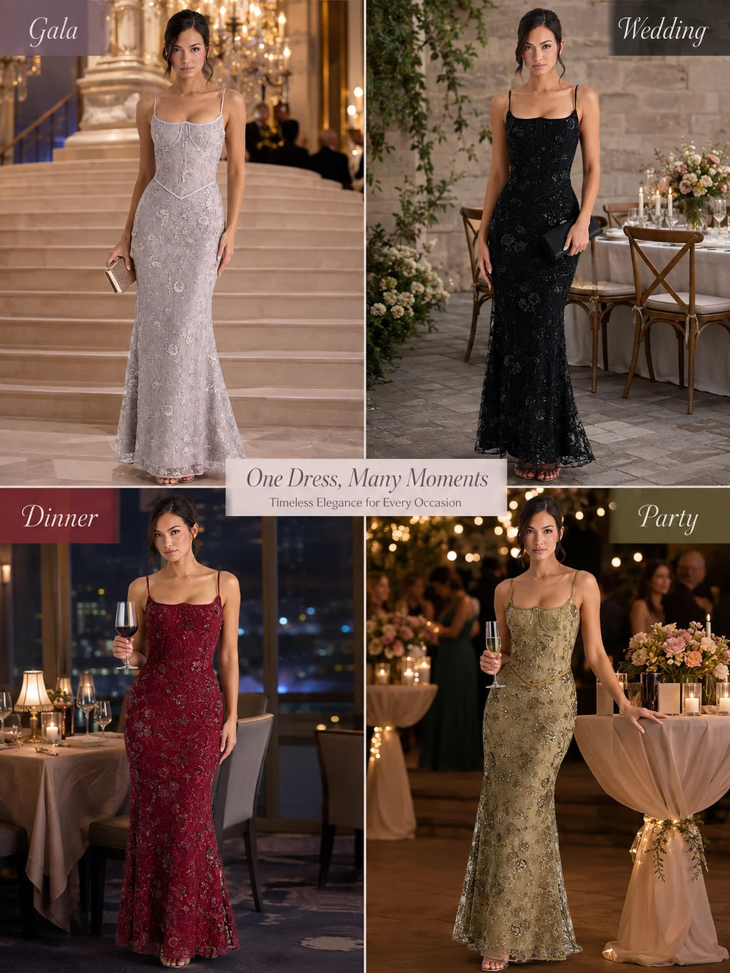 Women Floral Embroidery Sequin Mermaid Prom Dress, Spaghetti Strap Corset Bodycon Long Evening Gown for Wedding Guest Formal Party - Matrix-studios.com