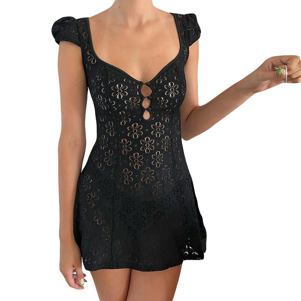 Yiiciovy Women Bikini Dress Sarong Beach Wrap Tunics Beach Cover Ups Summer Lace Short Sleeve Hollow Out Swimwear Mini Dress - Matrix Studios