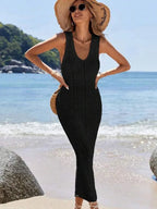 S - XL 2025 V Neck Hollow Out Crochet Knitted Tunic Beach Cover Up Long Cover-ups Beach Dress Beach Wear Beachwear Female Women - Matrix Studios