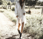 TEELYNN Sexy Deep V neck White Lace Dresses Women Robe Kimno Kaftan 2023 Vintage Summer Bikini Cover Up Boho Beach Wear Vestidos - Matrix Studios