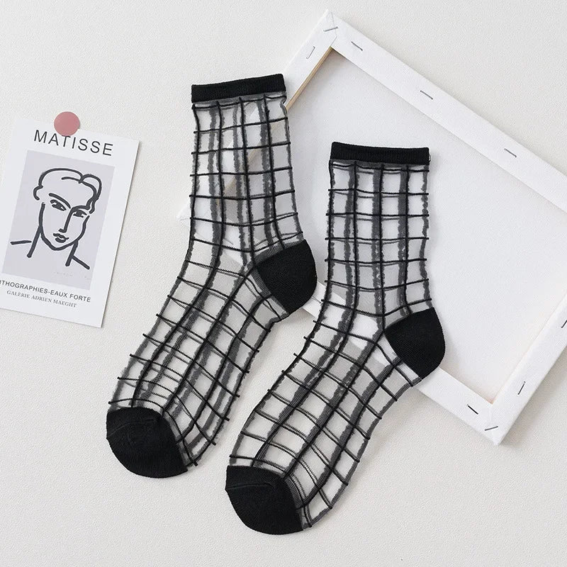 Summer Lace Mesh Transparent Women Socks Ultra-thin Breathable Women Girls Short Socks Harajuku Vintage Streetwear Crew Socks - Matrix Studios