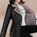 2022 New Winter PU Leather Jacket Women Short Blazers Coat Fleece Double-faced Fur Leather Outerwear Lady Slim Suit Tops Jackets - Matrix Studios