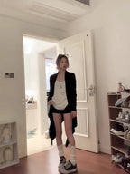 Korean Irregular Black Cardigan Two Piece Sets Style Women's Vest Y2k 2025 Long Sleeve Loose Knitted Tops Pull Femme - Matrix Studios
