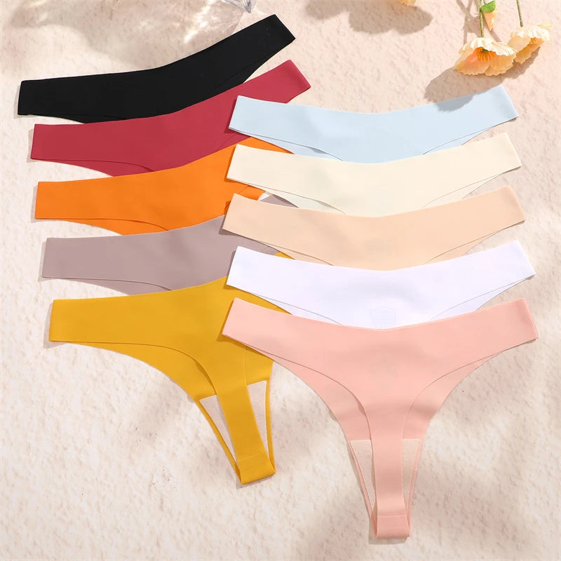 3PCS Women Ice Silk Seamless Thongs Underpants Sexy V-Waist Ultra-thin Panties Girls Low Rise Invisible G-string Lingerie XS-XL - Matrix Studios