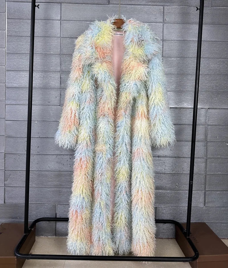DEAT 2026 Autumn Winter New Fashion Beach Wool Faux Fur Coat For Women Suit Collar Solid Color Long Overcoat Female 11A07448 - Matrix Studios