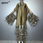 WINYI Catwalk Sexy Kimono Women Elegant Coat Long Sleeve Cardigan Abaya Dubai Luxury Beachwear Cover Up Dress Holiday Caftan - Matrix Studios