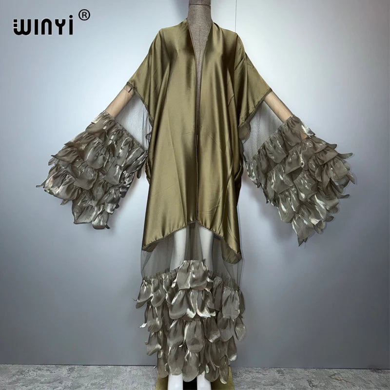 WINYI Catwalk Sexy Kimono Women Elegant Coat Long Sleeve Cardigan Abaya Dubai Luxury Beachwear Cover Up Dress Holiday Caftan - Matrix Studios
