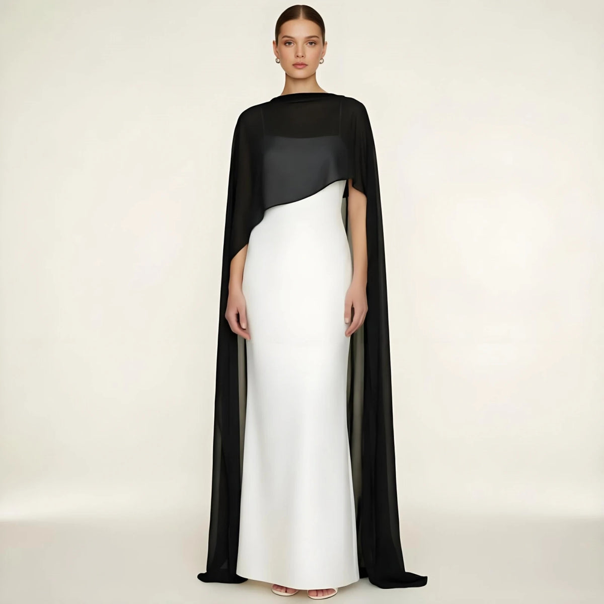 Women Chiffon Long Cape High Low Flowy Poncho Sheer Mesh Shawl and Wraps for Evening Dress Wedding Cover Up Capelet - Matrix Studios