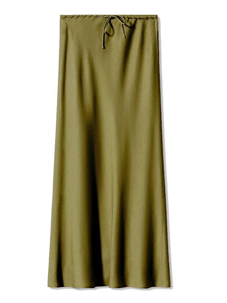 Brown Long Satin Skirts Women Luxury Maxi Autumn Summer High Waist Silk Black Skirt Long Straight Shining Beige Satin Skirt Maxi - Matrix-studios.com