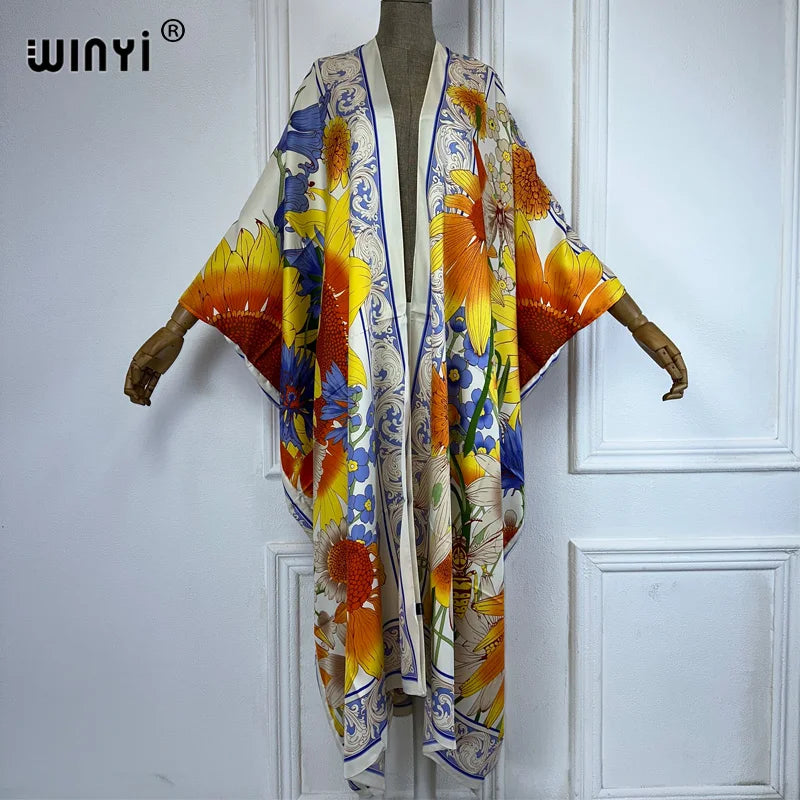 WINYI Kimono Africa Summer Boho Print Beach Outfits for Women Cover-Up Long Coat Elegant Coat Beach Outfits for Women Maxi Dress - Matrix Studios