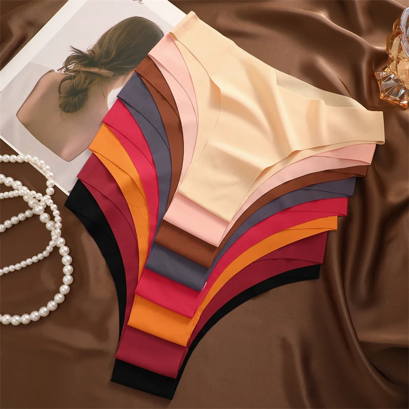 3Pcs Ultra-thin Seamless Silk Underwear Women's Panties Sexy Low-Waist Stretch Bikini Solid Color Briefs Lingerie XS-XXL Fashion - Matrix Studios