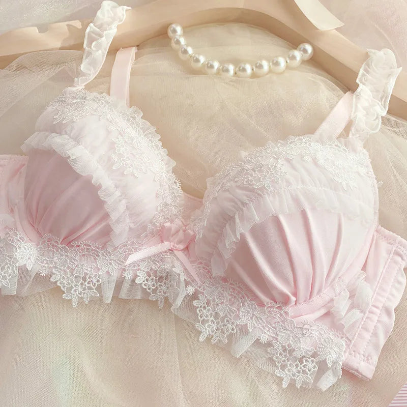 Teen Favorite! MOYISU Japanese Sweet Lolita Bra Set G Cup Heavy Steel Ring Support Heavy Lace Thin Cup Pure Sexy Large Bust CA - Matrix Studios