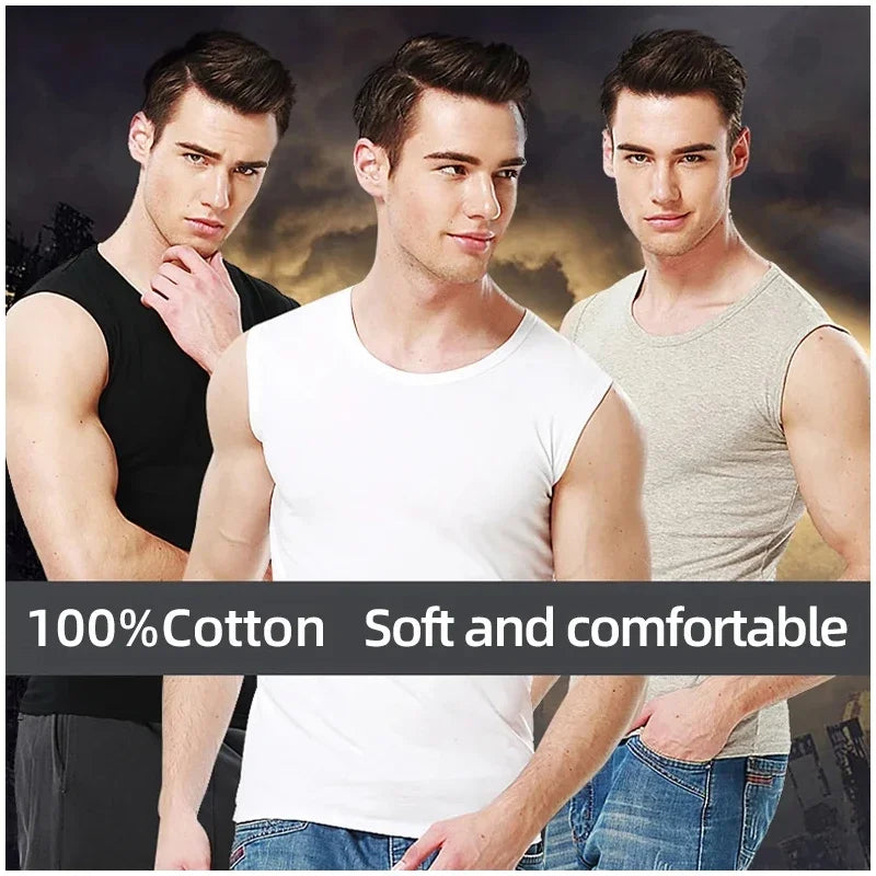 Men's Four Seasons Tight Cotton Vest Leisure Sports Fitness Running Teenagers Round Neck Sleeveless T-Shirt Can Be Built Inside - Matrix Studios
