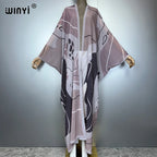 WINYI Africa Bohemia print Kimonos loose dresses for woman Cardigans beach outfits kaftan beach cover up evening dress maxi coat - Matrix Studios