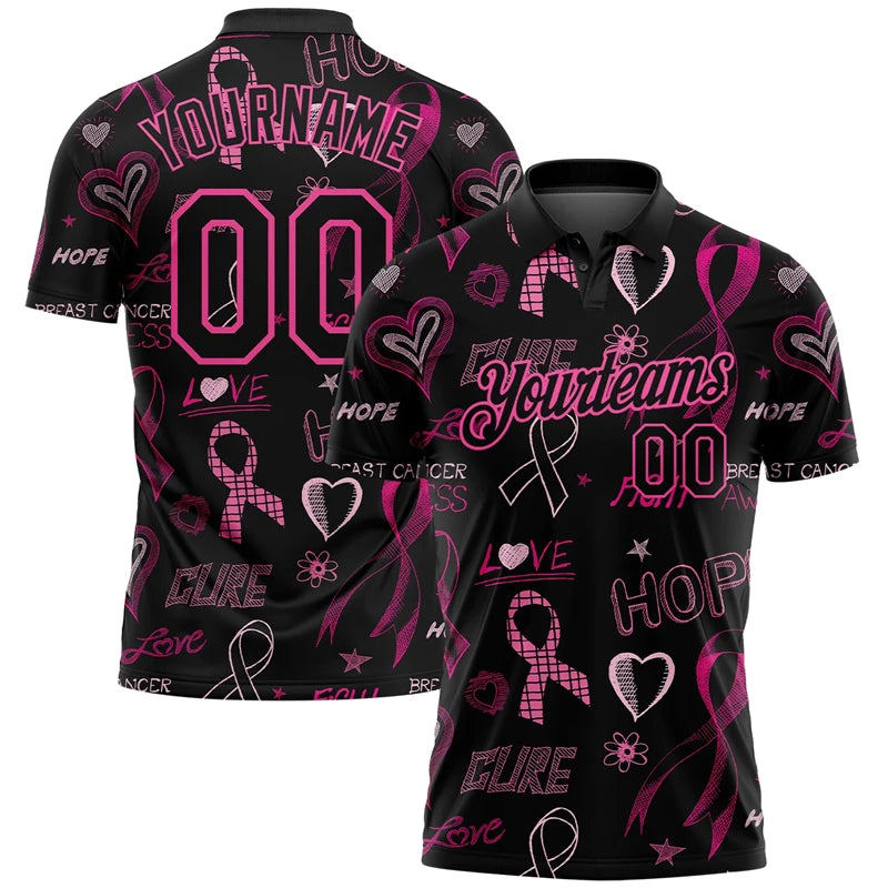 Breast Cancer Awareness Customized Polo Shirt Unisex Custom Name Number Loose Lapel Short Sleeve Golf Shirts Summer Outdoor - Matrix-studios.com