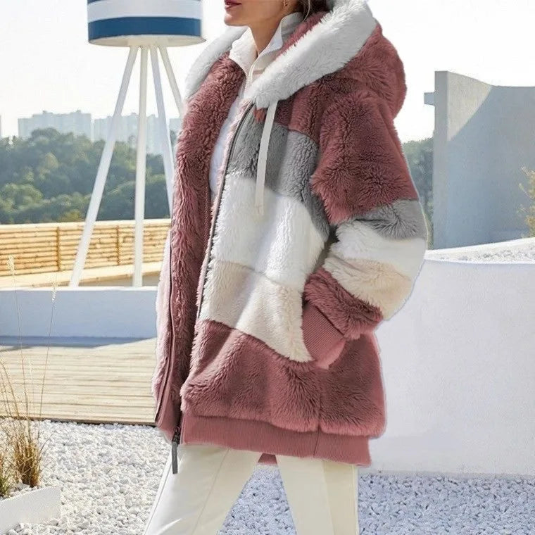 Oversized Jacket for Women 2023 New Autumn Winter Warm Plush Pocket Hooded Streetwear Loose Lady Outerwear Coat Roupas Feminina - Matrix-studios.com