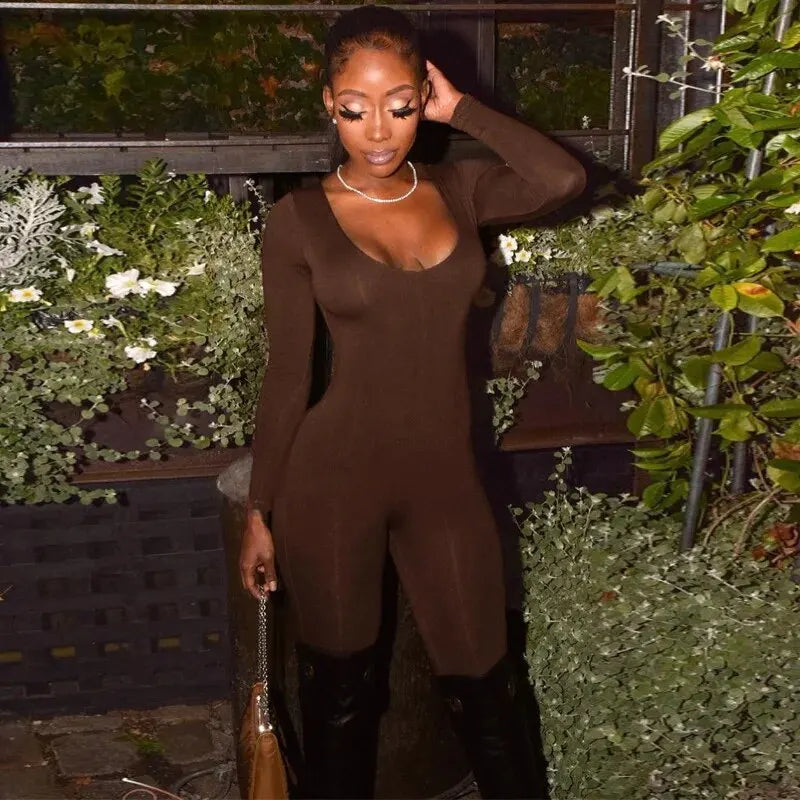 Dulzura Women 2024 Autumn Winter Long Sleeve Bodycon Streetwear Jumpsuit Overall One Piece Outfit Wholesale Items for Business - Matrix Studios
