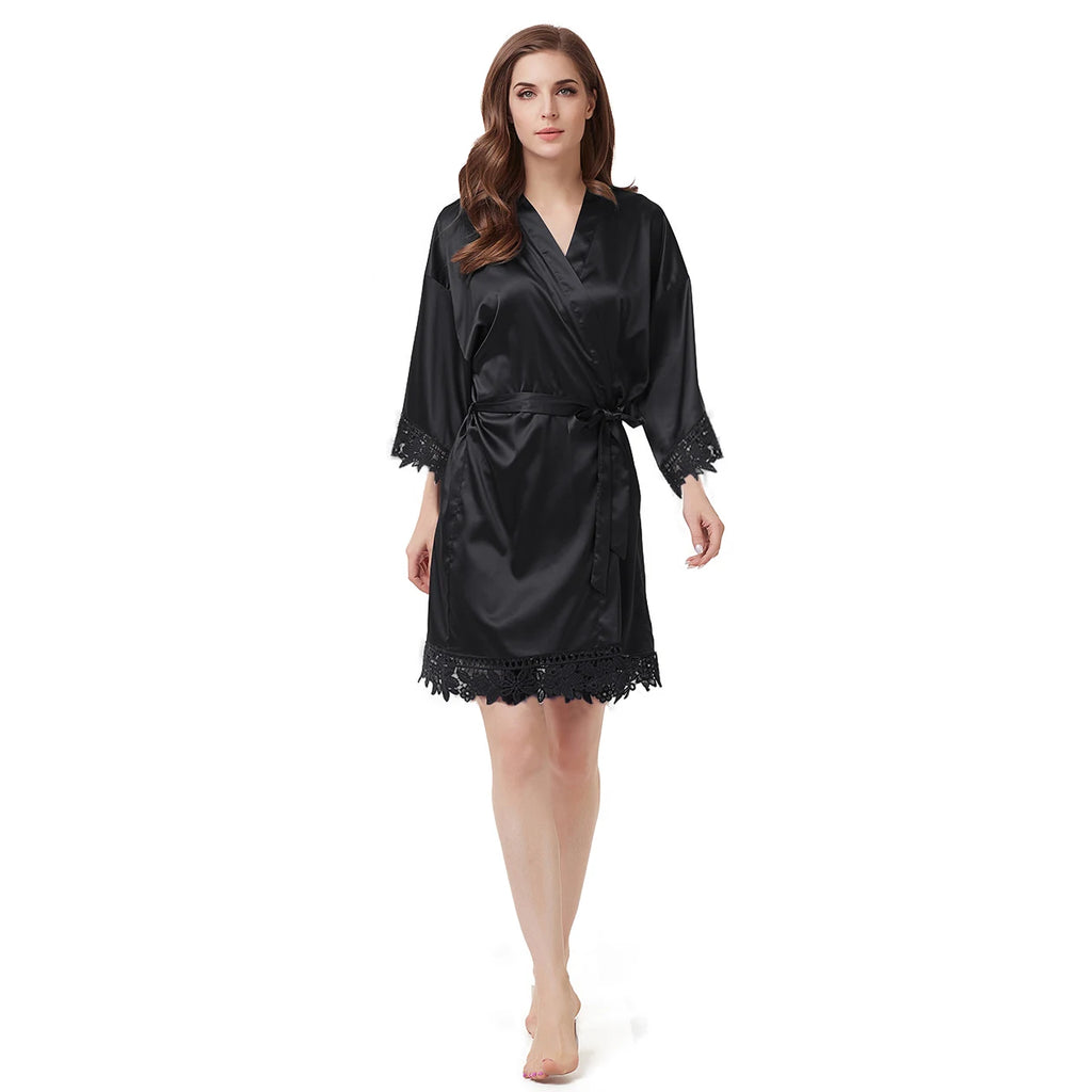 Bride Bridesmaid Lace Silky Satin Loungewear Monring robe  A9007 - Matrix-studios.com