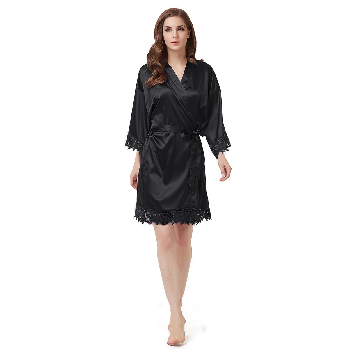 Bride Bridesmaid Lace Silky Satin Loungewear Monring robe  A9007 - Matrix-studios.com