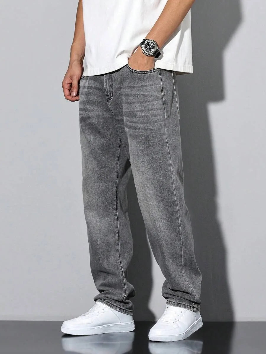 Men's straight skinny grey jeans, straight and simple design, suitable for daily wear in all seasons - Matrix Studios