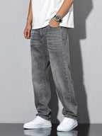 Men's straight skinny grey jeans, straight and simple design, suitable for daily wear in all seasons - Matrix Studios
