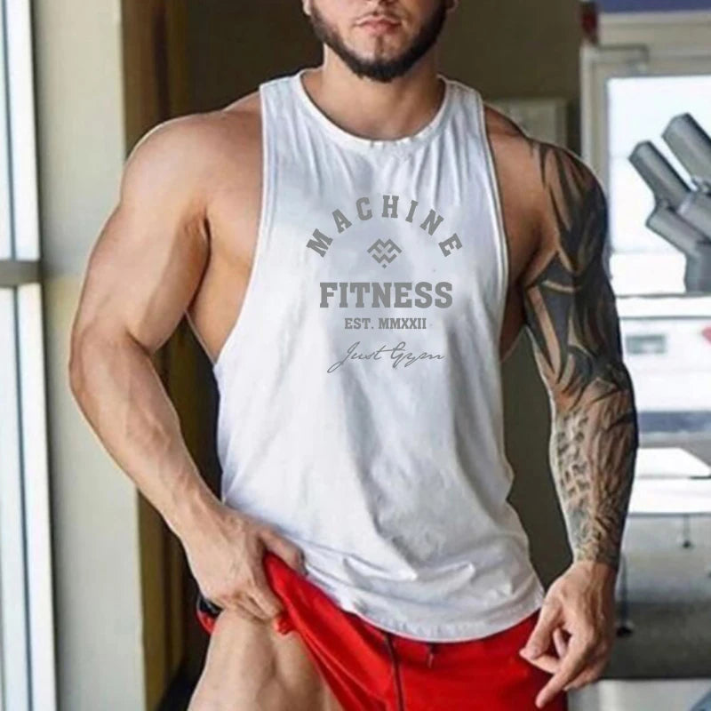 MACHINE FITNESS JUST GYM Bodybuilding Tank Top Mens Workout Vest Cotton Sleeveless shirt Jogger clothing Muscle Stringer Singlet - Matrix Studios