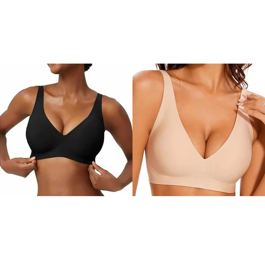 Women's Seamless Pink Leopard Print Bra Wire-Free Bra Full Cup Soft Thin Mold Support Jelly Beauty Breathable Deep V Push Up Bra - Matrix Studios