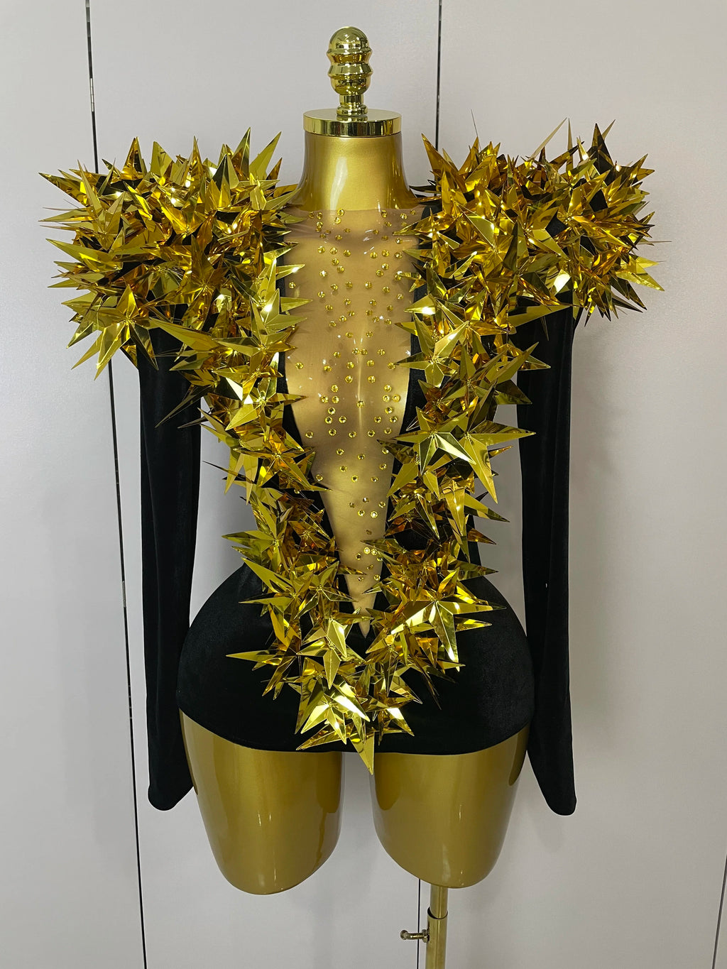 2025 New Shiny Black Rhinestone Velvet Long Sleeve Bodysuit Women Evening Party Club Gala Hosts NightClub Bar Stage Costumes - Matrix Studios