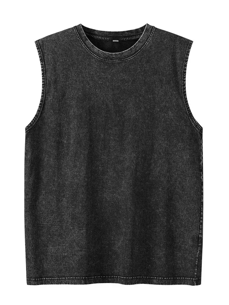 Men's Washed Sleeveless Tank Top 230G Heavyweight 100% Cotton Vintage Oversized Casual Summer Streetwear Shirt Vest - Matrix Studios