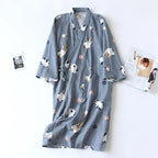 Japanese-style Kimono Pajamas Summer New 100% Cotton Gauze Pajamas Nightgown Ladies SPA Yukata Homewear Long Pajamas Women - Matrix-studios.com