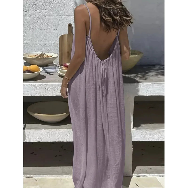 New Arrival Women's Strapless Backless Long Loose Home Dress Comfortable Sleepwear Casual Maxi Dress - Matrix-studios.com