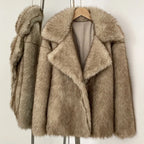 Mueyeruho 2025 Winter Women Faux Fur Jacket Coat Solid Khaki Long Sleeve Thick Warm Overcoat Outwear Fluffy Coat For Women - Matrix Studios