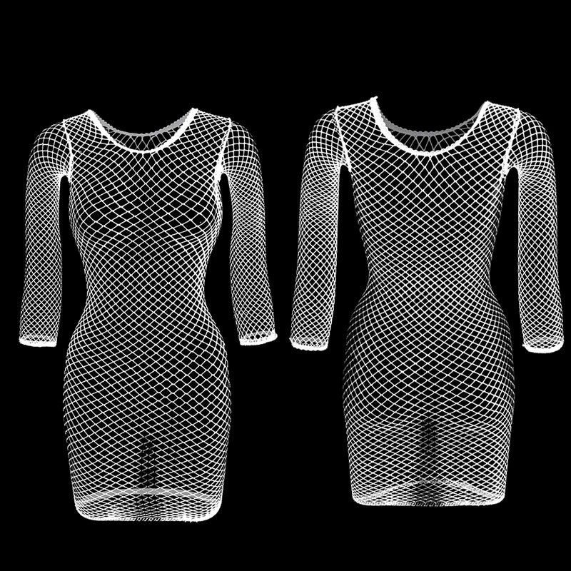 1PC Women Sexy Fishnet Beach Cover Up Long Sleeves Hollow Out Bodycon Dress See Through Summer Swimwear - Matrix Studios