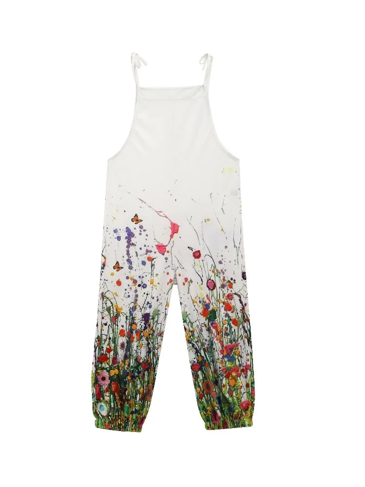 New Women Fun Cat Print Adjustable Strap Romper Autumn Wide Leg Romper Loose Casual Bib Overalls With Overalls Romper With Strap - Matrix Studios