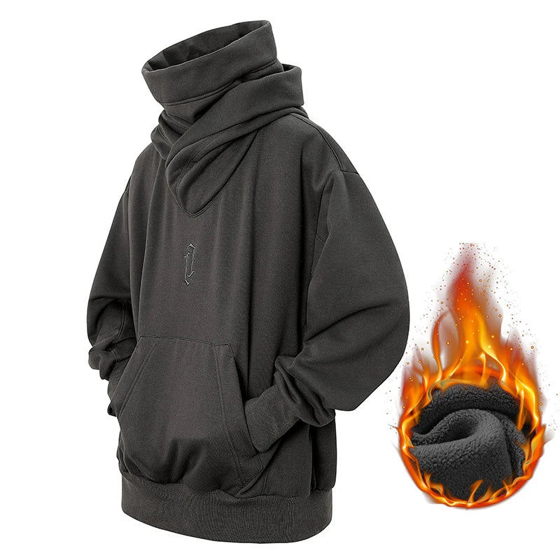 Embroidery Turtleneck Sweatshirt For Men Japanese Ninja Hoodies Autumn Hip Hop Fleece Pocket Streetwear Oversized Y2K Hoody - Matrix Studios