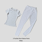 Quick-Drying Gym Leggings Set Sport Suit Short Sleeve Breathable Stretchy Slim Fitness Active Top Tight Gym Set - Matrix-studios.com