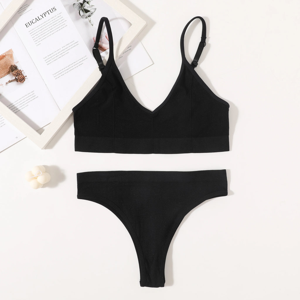 Women Seamless Bra Set Push Up Bras V-neck Tops High Rise Briefs Seamless Underwear Wire Free Brassiere Sexy Lingerie Set - Matrix-studios.com