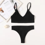 Women Seamless Bra Set Push Up Bras V-neck Tops High Rise Briefs Seamless Underwear Wire Free Brassiere Sexy Lingerie Set - Matrix-studios.com