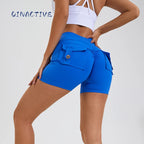 QINACTIVE Yoga Shorts for Women Pocket Scrunched Butt Gym Leggings High Waist Push Up Tights Sexy Booty Sports Shorts Fitness - Matrix Studios