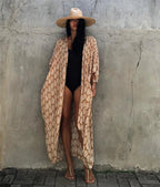 Women Plus Size Long Cover up Bikini Coverups Kimono Tie Front Bathing Suit Swimsuit Beachwear - Matrix Studios