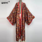 WINYI 2026 Summer Women Cardigan stitch Cocktail sexy Boho Maxi African Holiday Batwing Sleeve Silk feeling Robe kimono kaftan - Matrix Studios